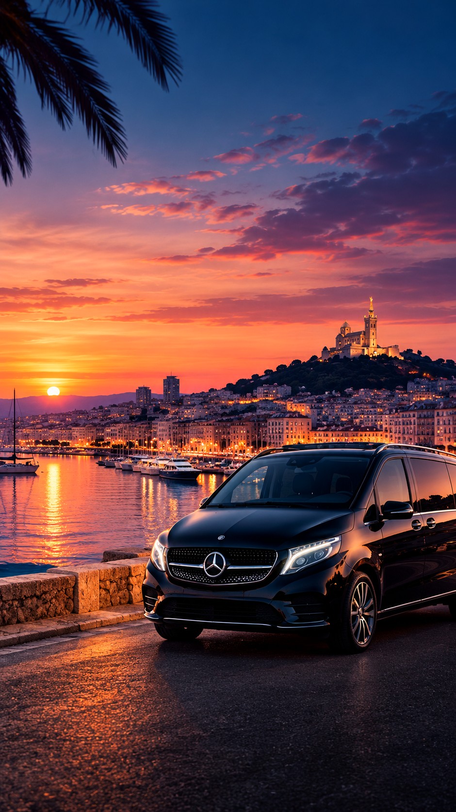 Van Rive Provence devant Notre-Dame de la Garde au coucher du soleil